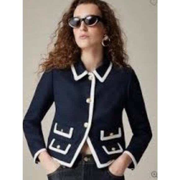 J.Crew Lucie Lady Jacket in Stretch Linen Blend Navy& White Sz 6 #656 - Picture 5 of 5
